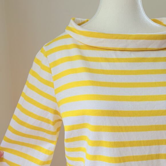 TALBOTS Striped Cotton Boat Neck Tie Sleeves Sabrina Top Yellow White M Preppy - Picture 7 of 10